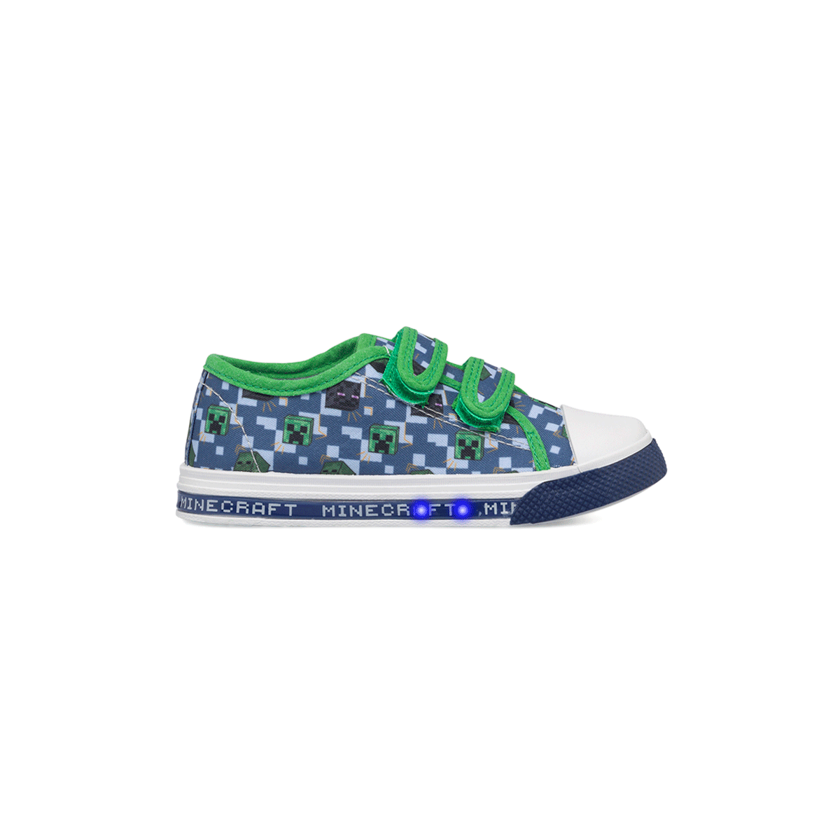 Sneakers primi passi blu da bambino con luci nella suola e stampa Minecraft, Scarpe Primi passi, SKU s331500043, Immagine 0